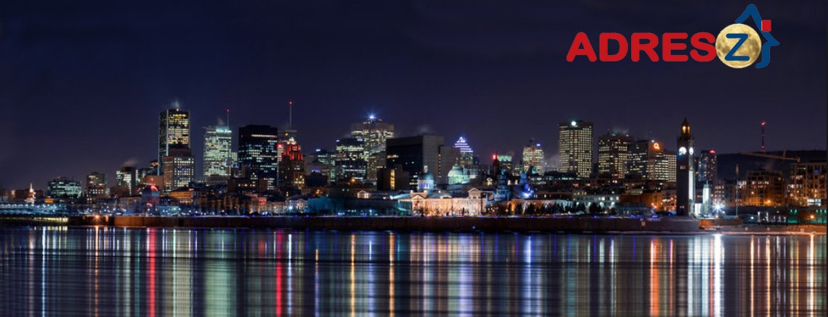 Montreal night-time skyline with Adresz