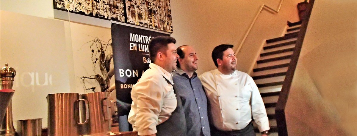 Dan Tomescu at Montreal en lumiere with chef Olivier de Montigny from La Chronique and guest chef Julien Lefebvre from Château Cordeillan-Bages, France