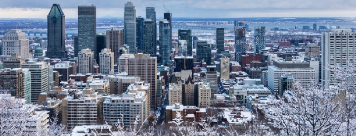 Montreal skyline in winter showcasing neighbourhoods and real estate trends.